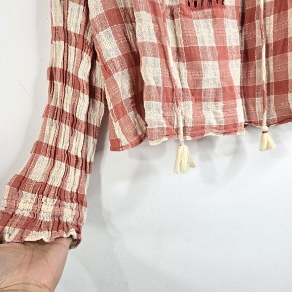 Free People Honey Grove Pink Gingham Peasant Top - Picture 7 of 11